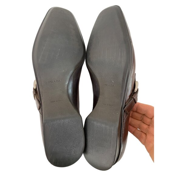 VTG Prada Italy Mens Brown Leather Buckle Loafers Size 10 US Slip On 2D width - Picture 10 of 11